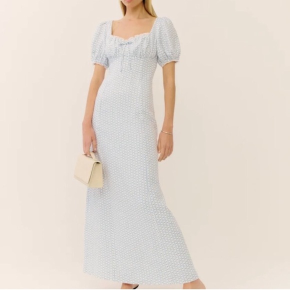 NWT Reformation Cherise printed milkmaid linen blend tie back long maxi dress - Picture 7 of 8